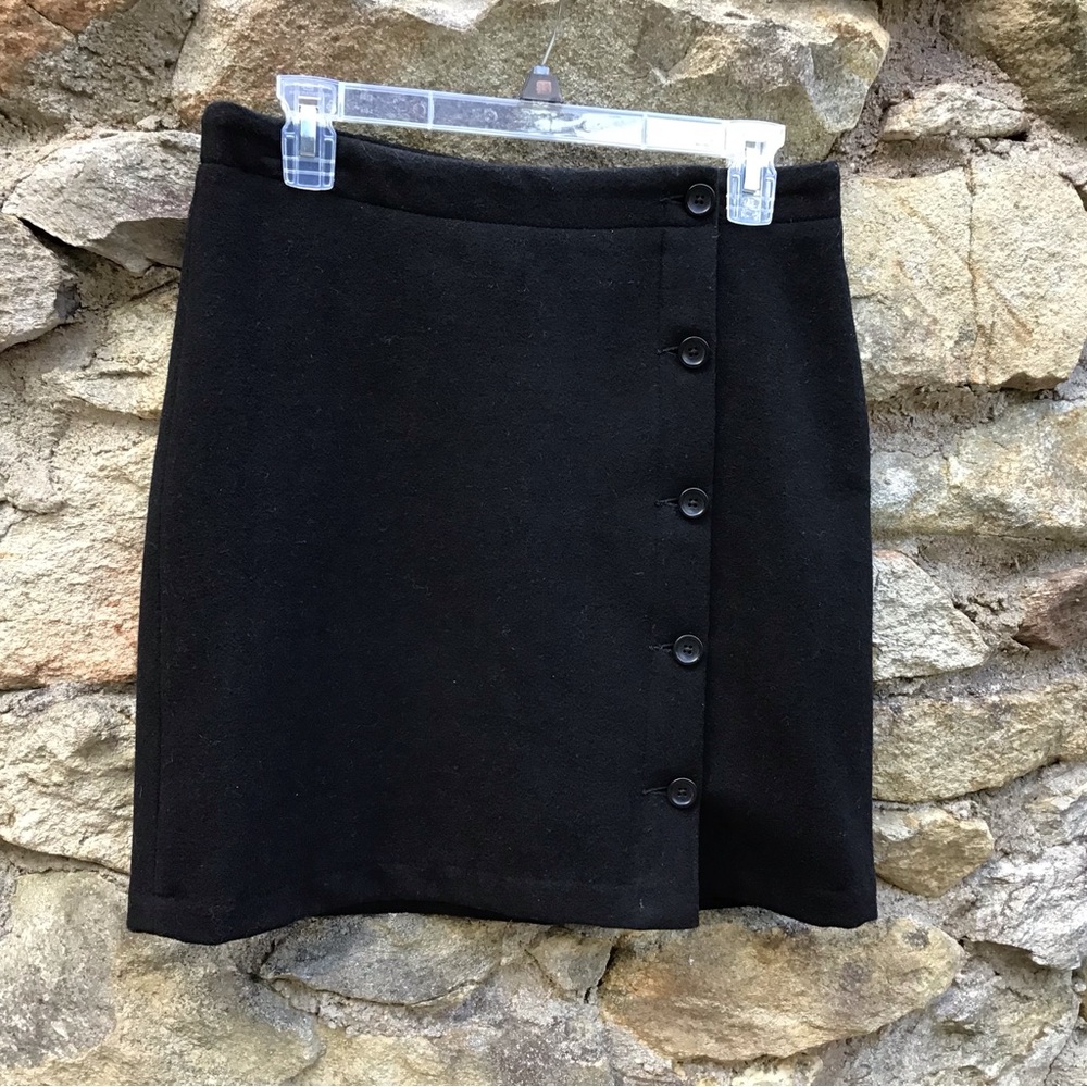 Banana Republic Black Wool Mini Skirt with Side Buttons